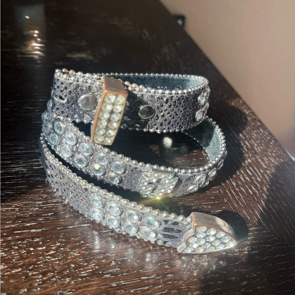 Shyanne Black and Silver Rhinestone with Crosses Kids Belt